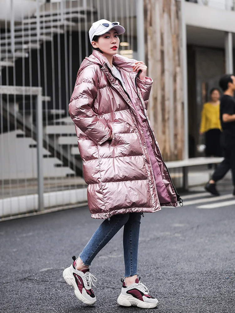 Winter Women's Coats Long Hooded Parkas Fashion Glossy Warm Thicken Cotton Padded Overcoat Oversize Puffer Jackets Female
