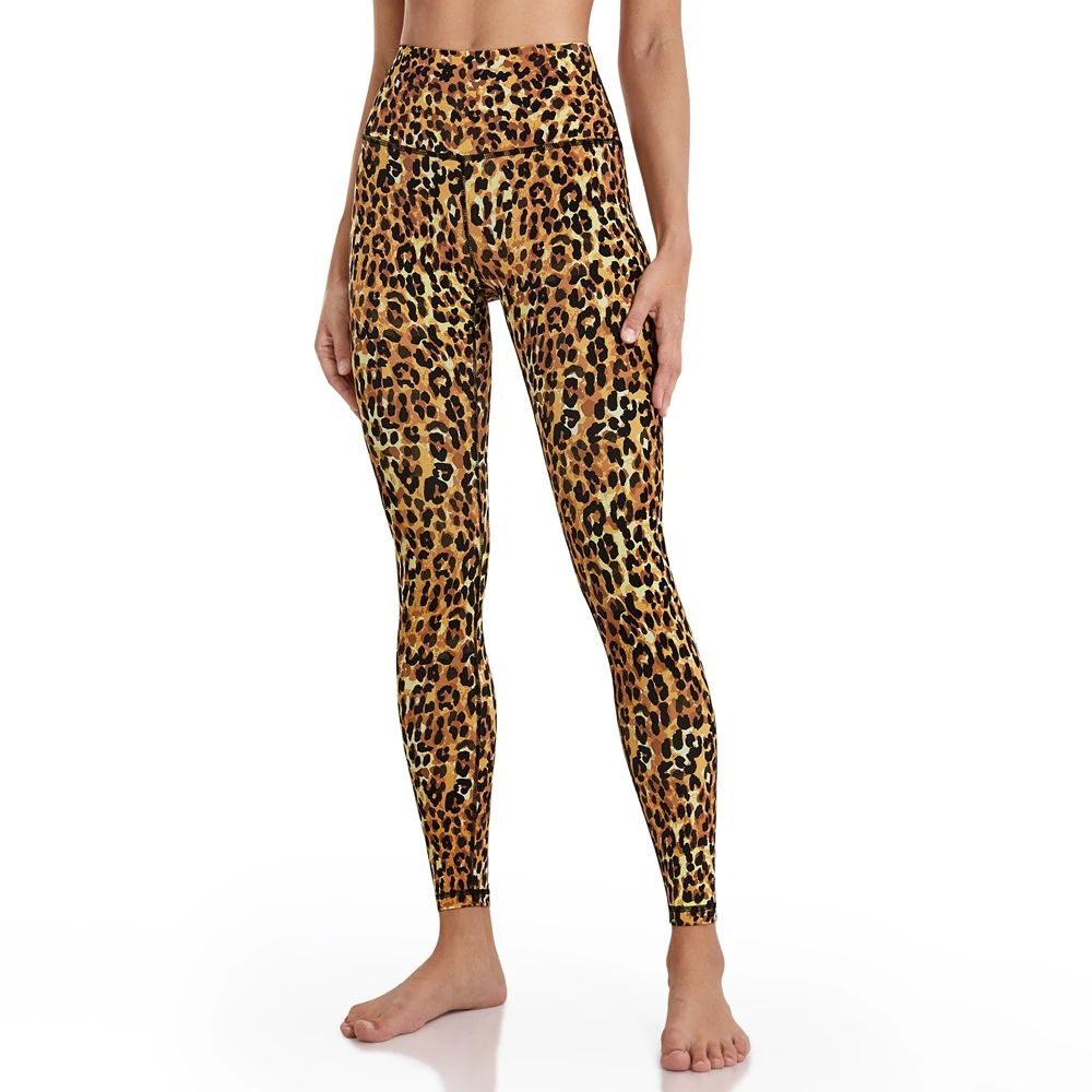 Yoga Leggings Workout High Waisted Halloween Mermaid Women Tummy Control Leopard Printed Yoga Pants 25 Inches Pants Elastic