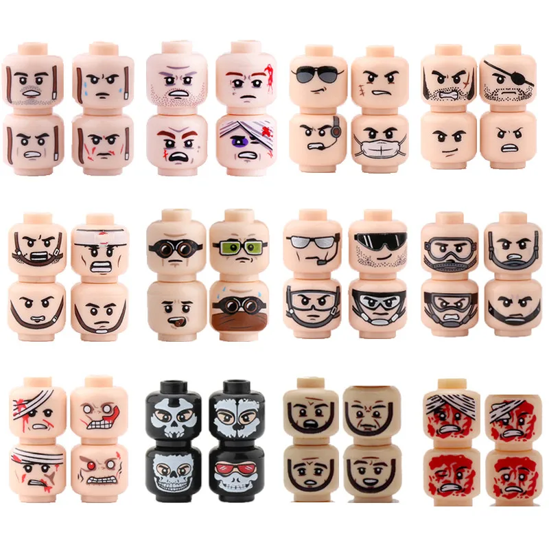 Конструктор MOC C357, фигурка головы, солдаты Второй мировой войны, поврежденные эмоциональные, скелет на Хэллоуин, аксессуары для армии