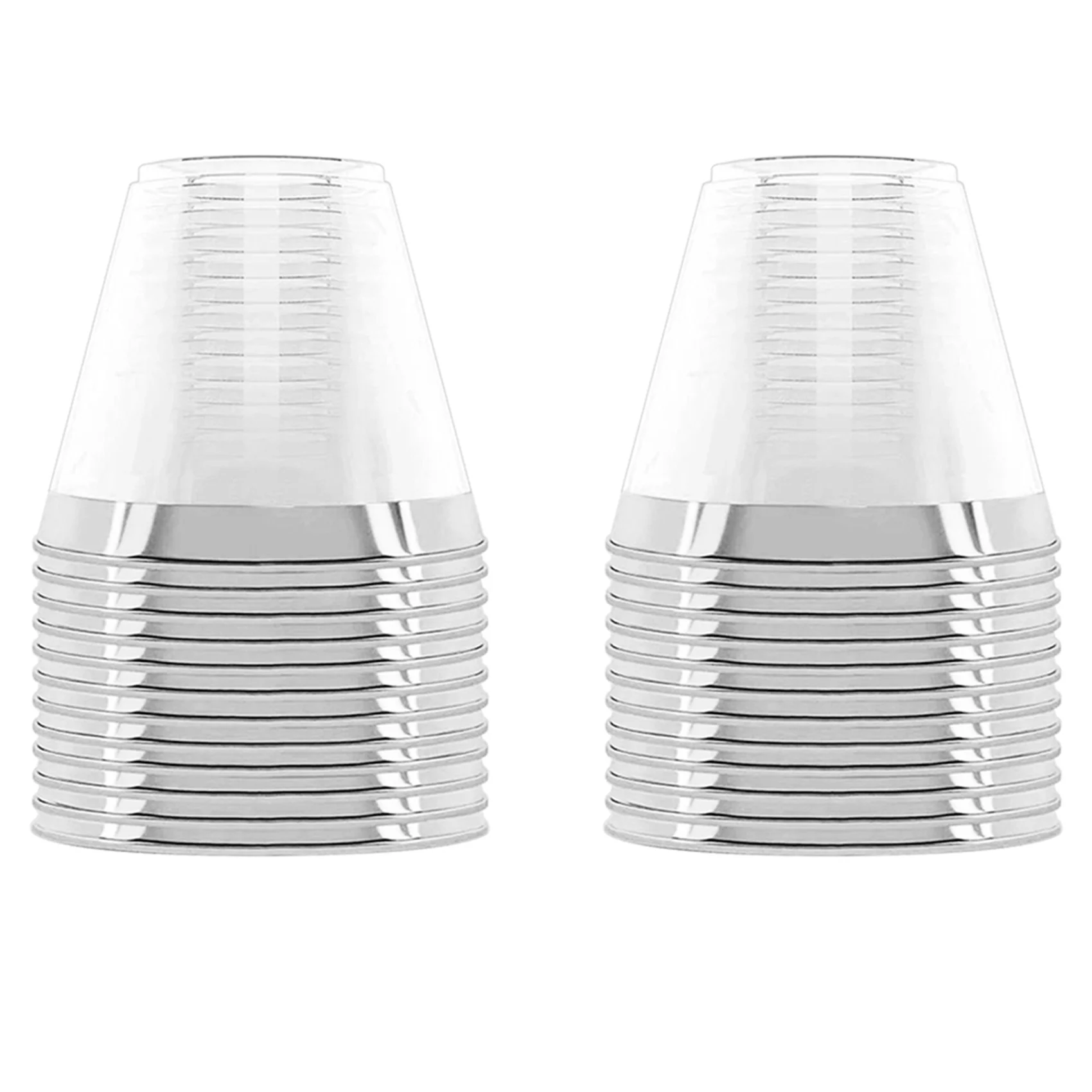 

2X Plastic Cup 9 Oz Hard Disposable Cup Plastic Wine Glass Party Wedding Wine Glass Transparent Plastic Cup -Silver Rim