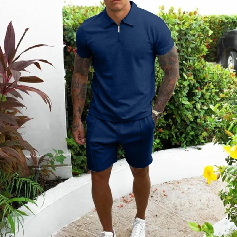 קיץ חדש פולו חולצה חליפה באיכות גבוהה פולו גולף Slim חולצה + מכנסיים ספורט חליפת כותנה דק ריצה חולצה S-3XL