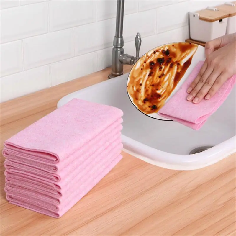 

Plant Fiber Multipurpose Dish Towel Oil-free Household Dish Cloth Kitchen Dish Cloth Household Rag Reusable Dishcloth Pink