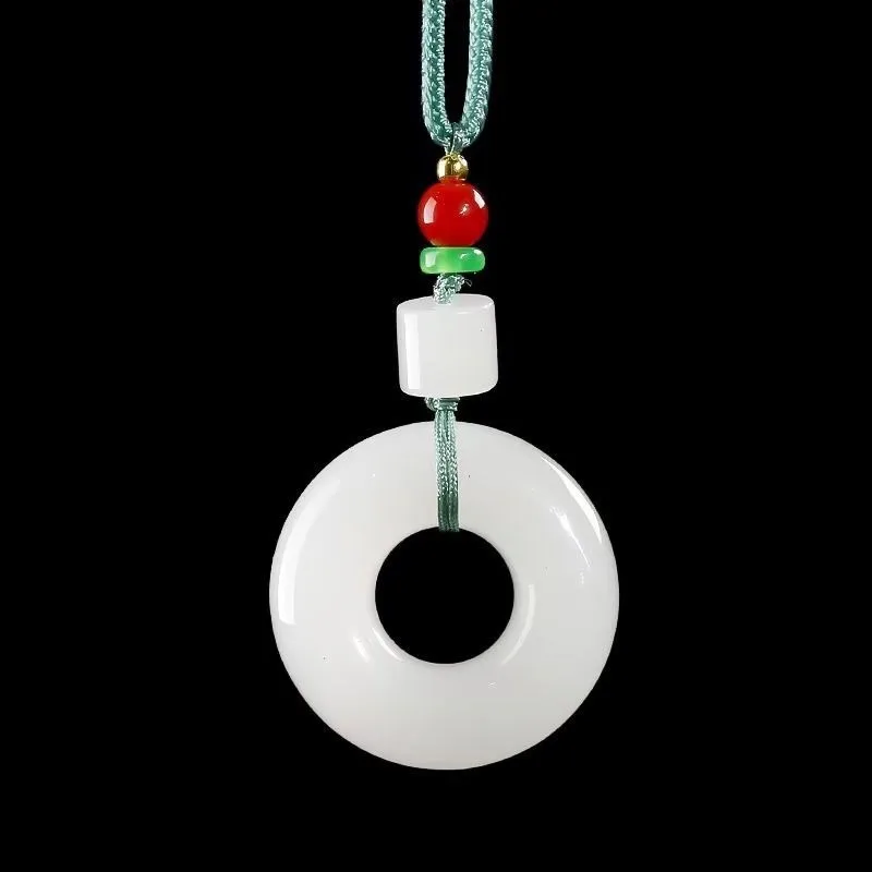 

32mm Natural White Jade Donut Pendant Necklace Men Women Fine Jewelry Genuine Hetian Jades Nephrite Circle Charms Sweater Chain
