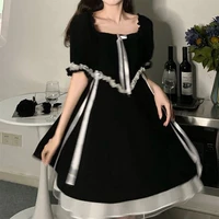 coolfel japanese vintage black lolita dress women goth lace up ruffle loose y2k mini dresses kawaii clothes autamn chic 2022