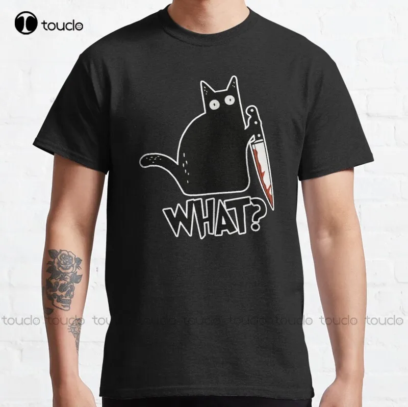 

New Cat What Murderous Black Cat With Knife Gift Premium Classic T-Shirt White Shirts Cotton Tee Shirt S-5Xl