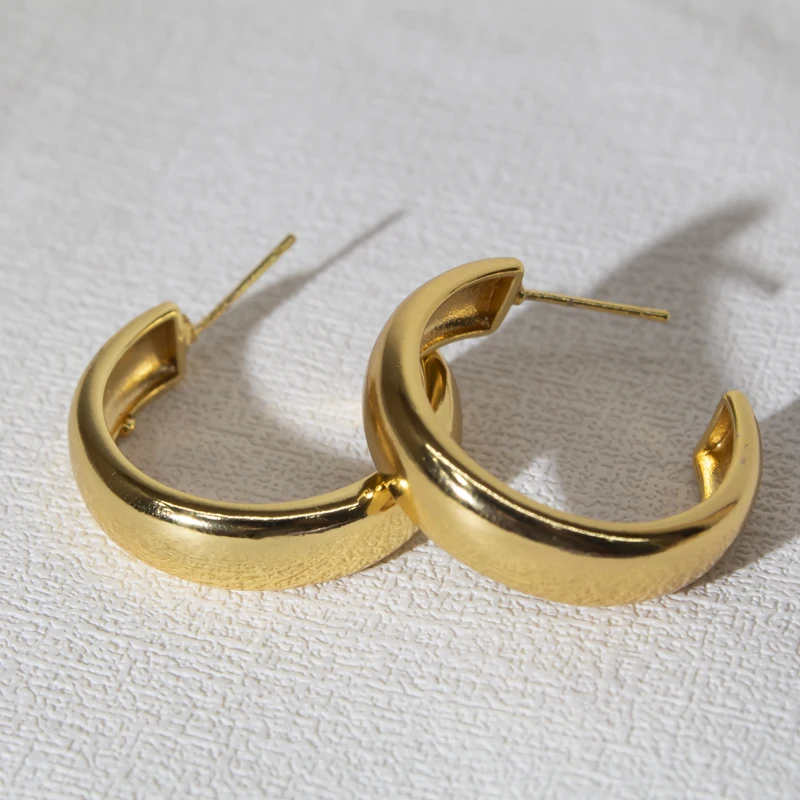 

Minimalist Gold Color Earrings for Women Smooth C Shape Ear Accessories Daily Wear Party Gift Free Ship
