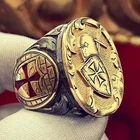 кольца кольцо мужское панк готика бижутерия люкс качества Мужское модное резное кольцо в виде рыцаря, Креста Иисуса Бога, обручальное кольцо из черного золота с красной эмалью, роскошные рождественские украшения Anillo