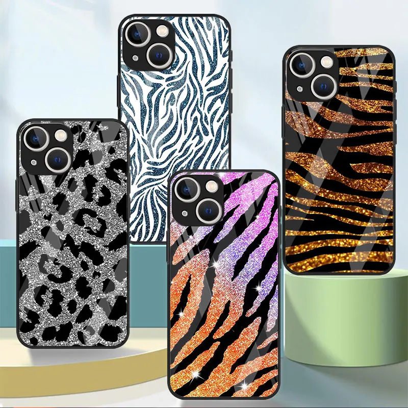 

Glass Case For Apple iPhone 11 14 13 Pro 12 7 8 Plus SE 2022 XR X XS Max 6 6S Tempered Phone Cover Luxury Leopard Print