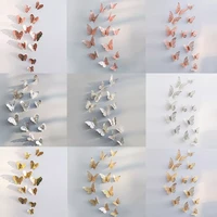 12pcsset hollow 3d butterfly wall sticker for wedding decoration living room window home decor gold silver butterflies stickers
