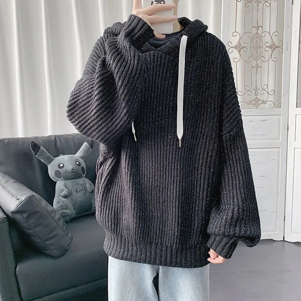 

Hooded Sweater Men over Knitted Sweater Oversized Sweater Streetwear Korean Fashion Streetwear Loose Fit Long Sleeve Shirts