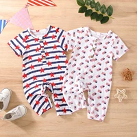 baby clothing independence day short sleeve romper with striped flag pattern summer cotton loose fit festival leisure jumpsuit