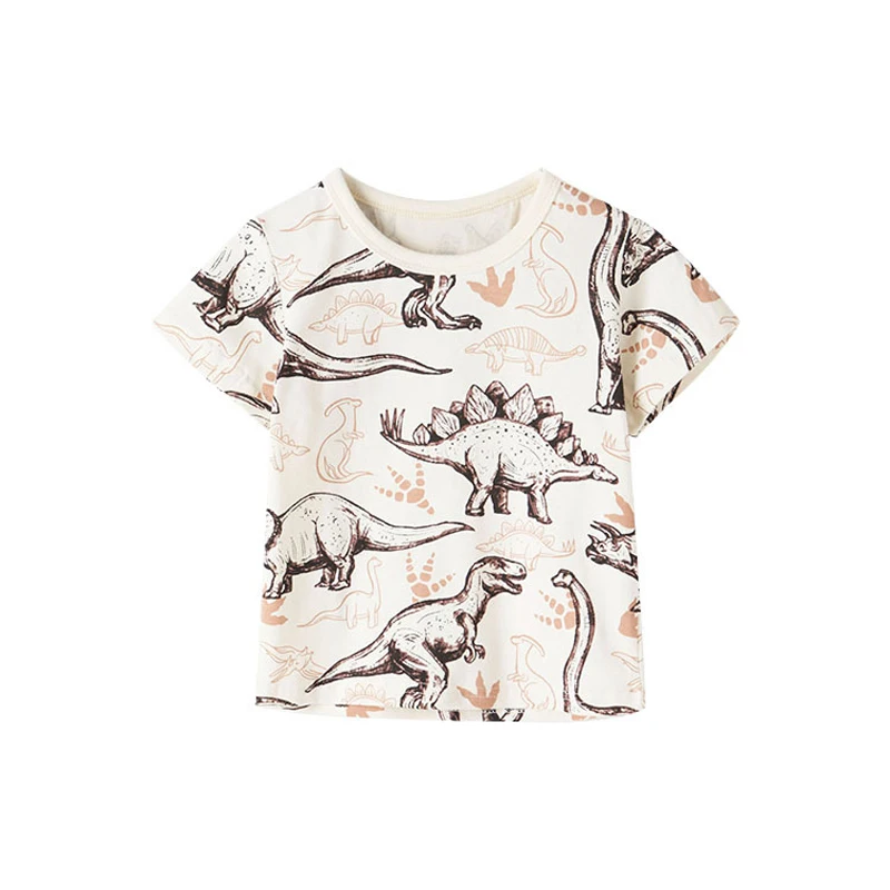 

27kids New Summer Boys T-shirt Short Sleeve School Children Dinosaur Pattern Knitting Breathable Casual Cotton Sport Clothes