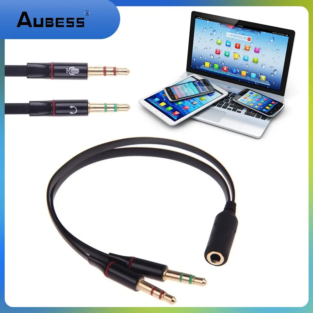 

3.5 mm Gold Plated Headphone Earphone Audio Cable Micphone Y Splitter Adapter 1 Female to 2 male Connected Cord to Laptop PC