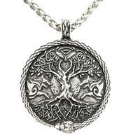 nostalgia tree of life pendant necklace double wolf amuet pentagram moon triskele wicca pagan talisman jewelry