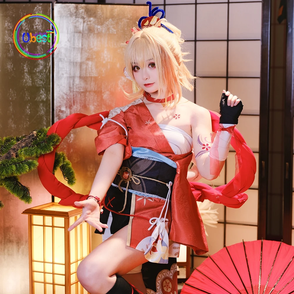 

Genshin Impact Yoimiya Costume Cosplay Suit Shoes Wig Outfit