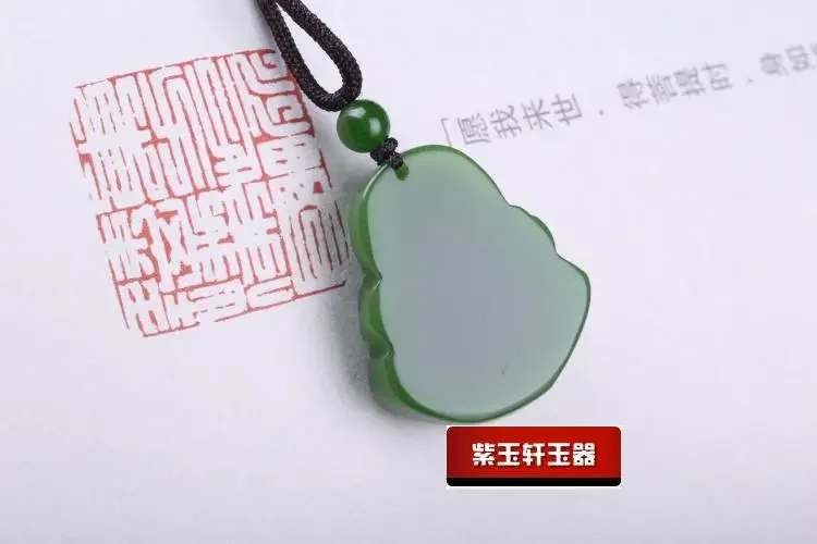 Китайский Синьцзян зеленый нефрит Maitreya Будда Кулон ручная резьба ожерелье Мода