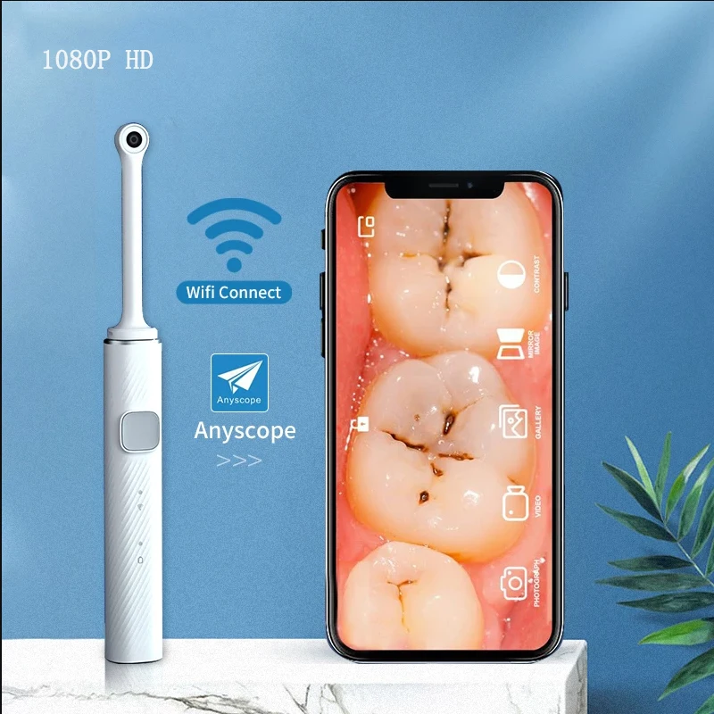 

Беспроводной стоматологический эндоскоп с Wi-Fi, 8 регулируемых светодиодных ламп, интраоральная камера 1080P, HD видео для Android, эндоскоп для осм...