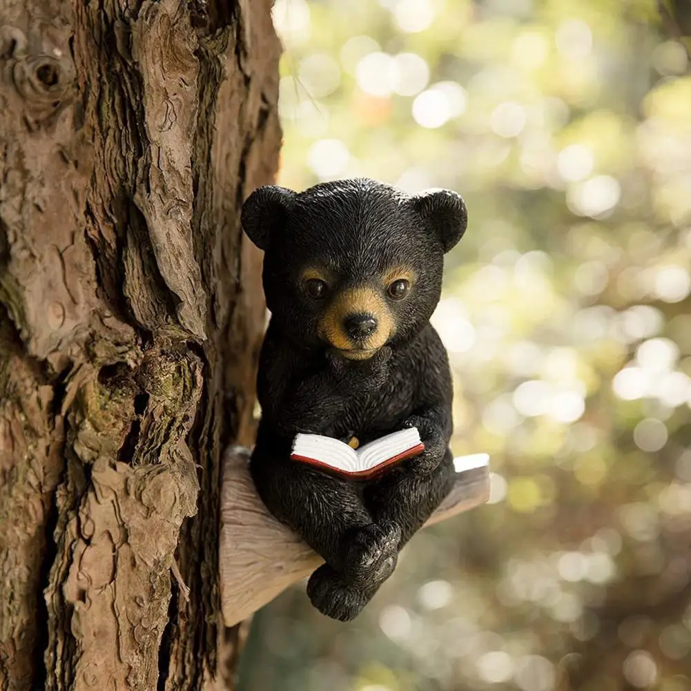 

Resin Bear Ornament Solar Charging Light Control Baby Bear Reading Book Garden Statue Outdoor Yard Art Sculpture for Lawn