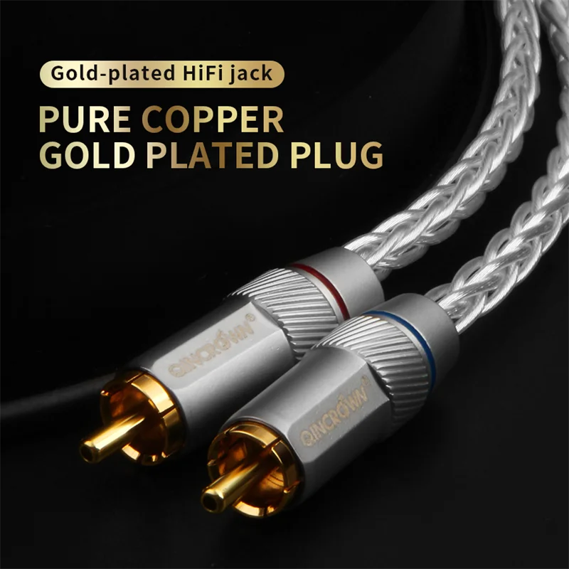 Фото QINCROWN пара Hi-Fi аудио монокристаллический серебряный кабель RCA сигнальный кабель чистый серебристый CD-плеер усилитель соединительные провода №1