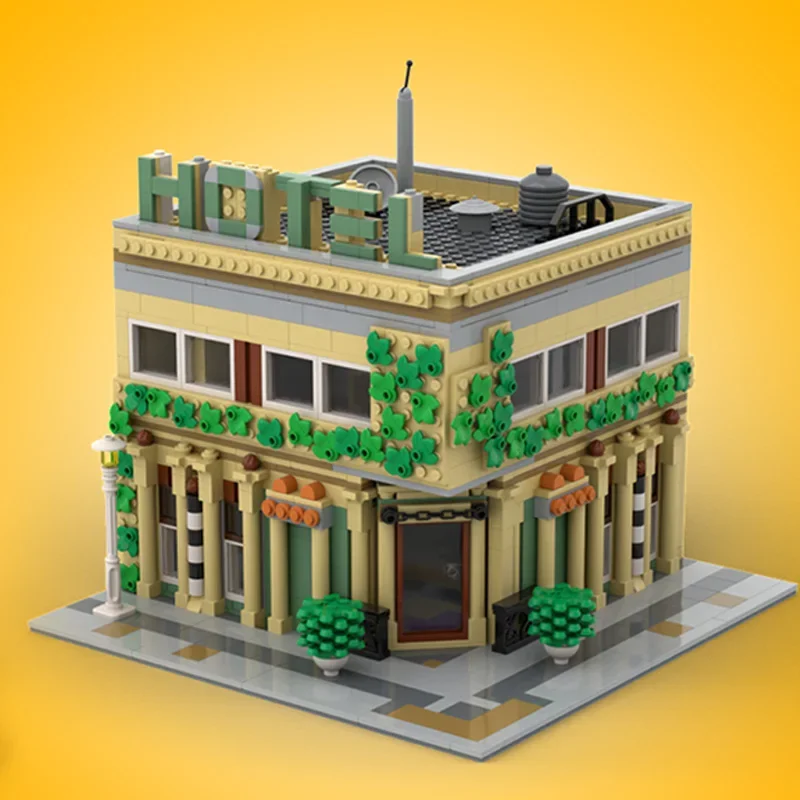 Конструктор Moc модель угловой отеля альтернативная технология сборки