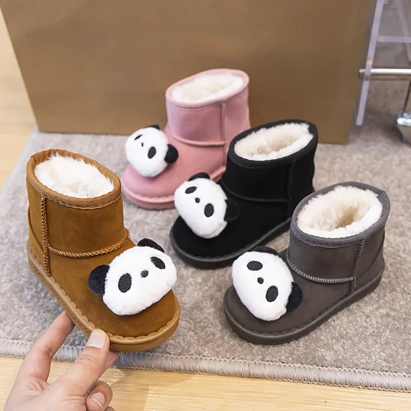 Теплые зимние ботинки новые модные для девочек с милым рисунком повседневная