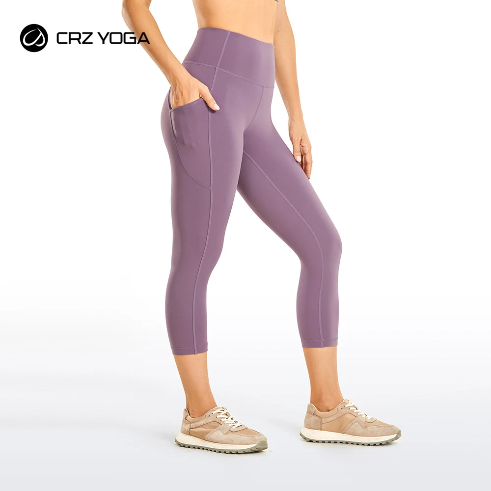 CRZ YOGA Women's Brushed Naked Feeling Yoga Leggings 19 Inches - High Waist Capris Matte Soft Workout Crop with Pockets