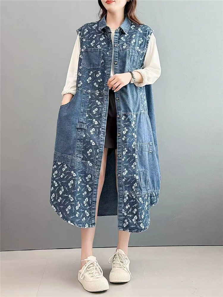 Max LuLu винтажный элегантный весенний женский джинсовый жилет с цветочным принтом