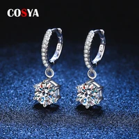 cosya 925 sterling silver d vvs1 diamond with gra moissanite hoop drop earrings for women sparkling wedding party fine jewelry