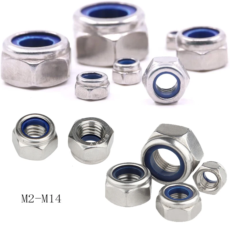 

1-25Pcs M2 M2.5 M3 M4 M5 M6 M8 M10 M12 M14 M16 M18 M20 M24 304 Stainless Steel Nylon Self-locking Hex Nuts Locknut Slip Lock Nut