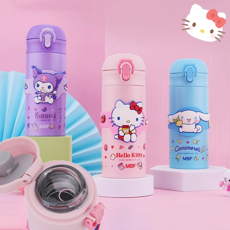 

350 мл Kawaii Sanrios Kuromi Cinnamonroll мультяшный похлопывающий термос с крышкой бутылка Вакуумная чашка из нержавеющей стали бутылка для воды подарок
