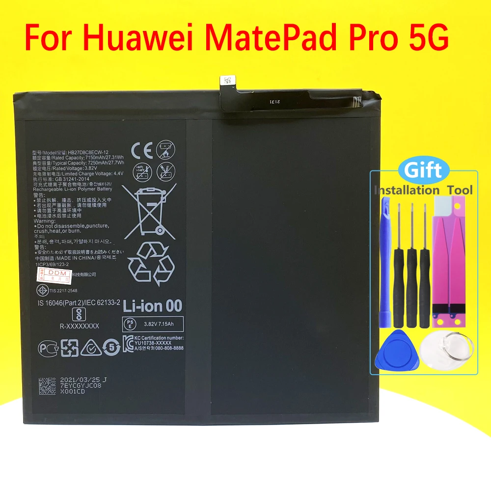 

New Original 7250mAh Battery For Huawei MatePad Pro 5G MRX-W09 MRX-W19 MRX-AL19 MRX-AL09 HB27D8C8ECW-12