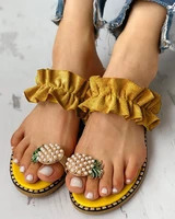 new women shoes 2022 summer new korean version flat bottom thong pineapple sandals and slippers women wear beach slippers