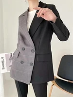 classic contrast colors blazer 2021 women double breasted mid length patchwork casual office blazer suit commute formal clothing