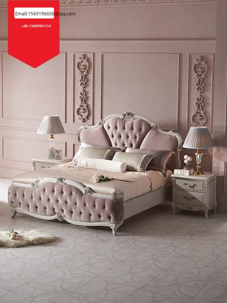 

French furniture European solid wood double bed master bedroom villa luxury 1.8m wedding bed combination
