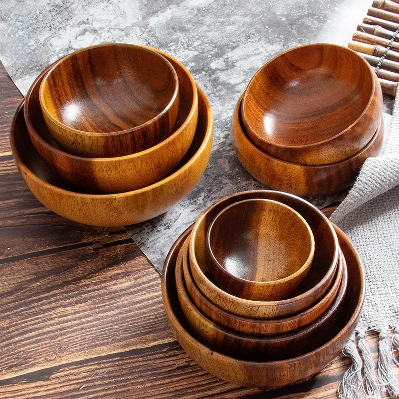 Wood Salad Bowl Children's Wooden Bowl Acacia Wood Large Adult Dinner Bowl B&B Restaurant Japanese-style Wooden Bowl