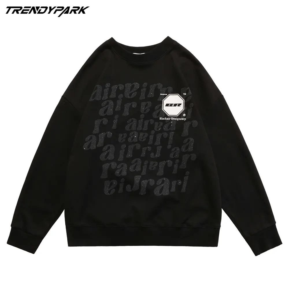 

Свитшот мужской хлопковый оверсайз, блестящий худи с надписью, Повседневный пуловер в стиле Харадзюку, уличная одежда