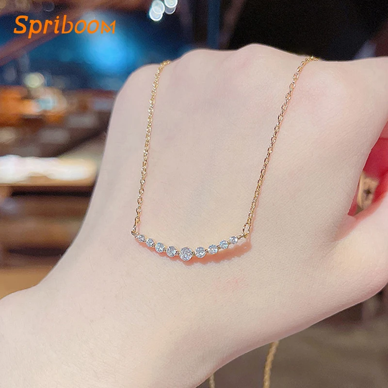 

Minimalist Curved Zircon Pendant Neckalces Shining Geometric Crystal Neck Necklace Link Chain Korean Aesthetic Clavicle Jewelry