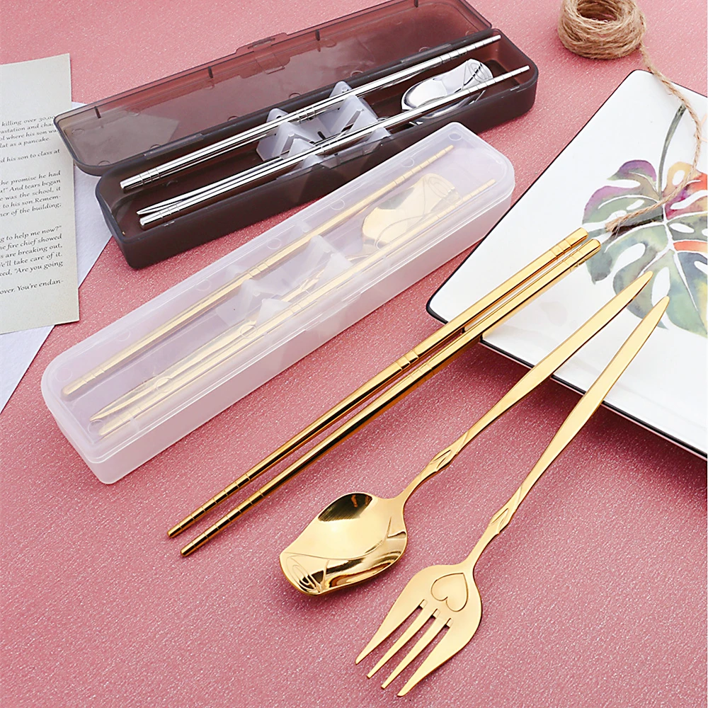 

Classic Rose Cutlery Set with Case Portable Stainless Steel Dining Fork Spoon Chopsticks Thin Flatware Picnic Outdoor Utensils