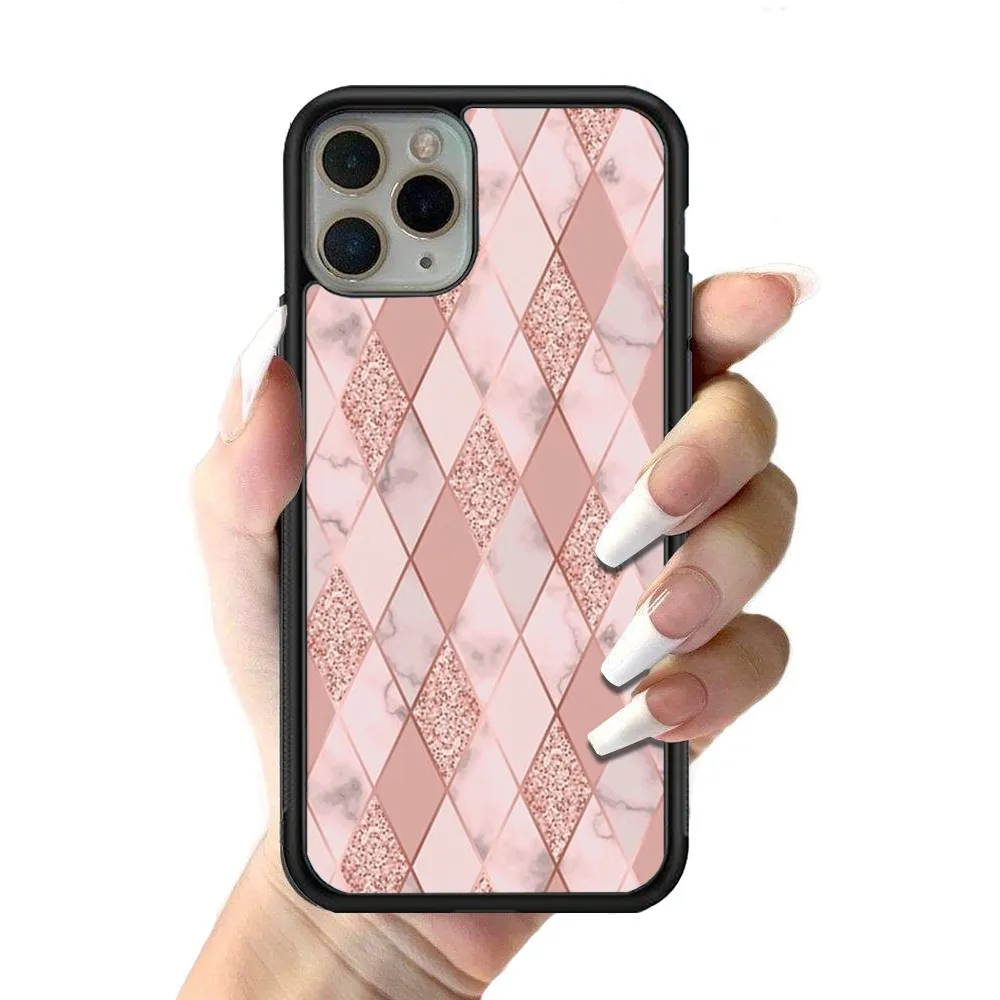 Rose Pink Pattern Bling Phone Case Silicone PC+TPU Case For IPhone 14 11 12 13 Pro Max 8 7 6 Plus X XR Hard Fundas