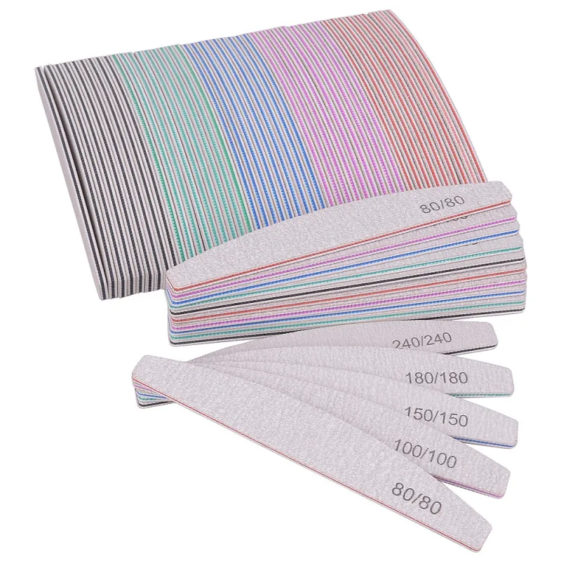 

5pcs/set Professional Double Side Half Moon Nail Files 80/100/150/180/240 Grit Gel Polishing Grinding Nails Trimming Tools