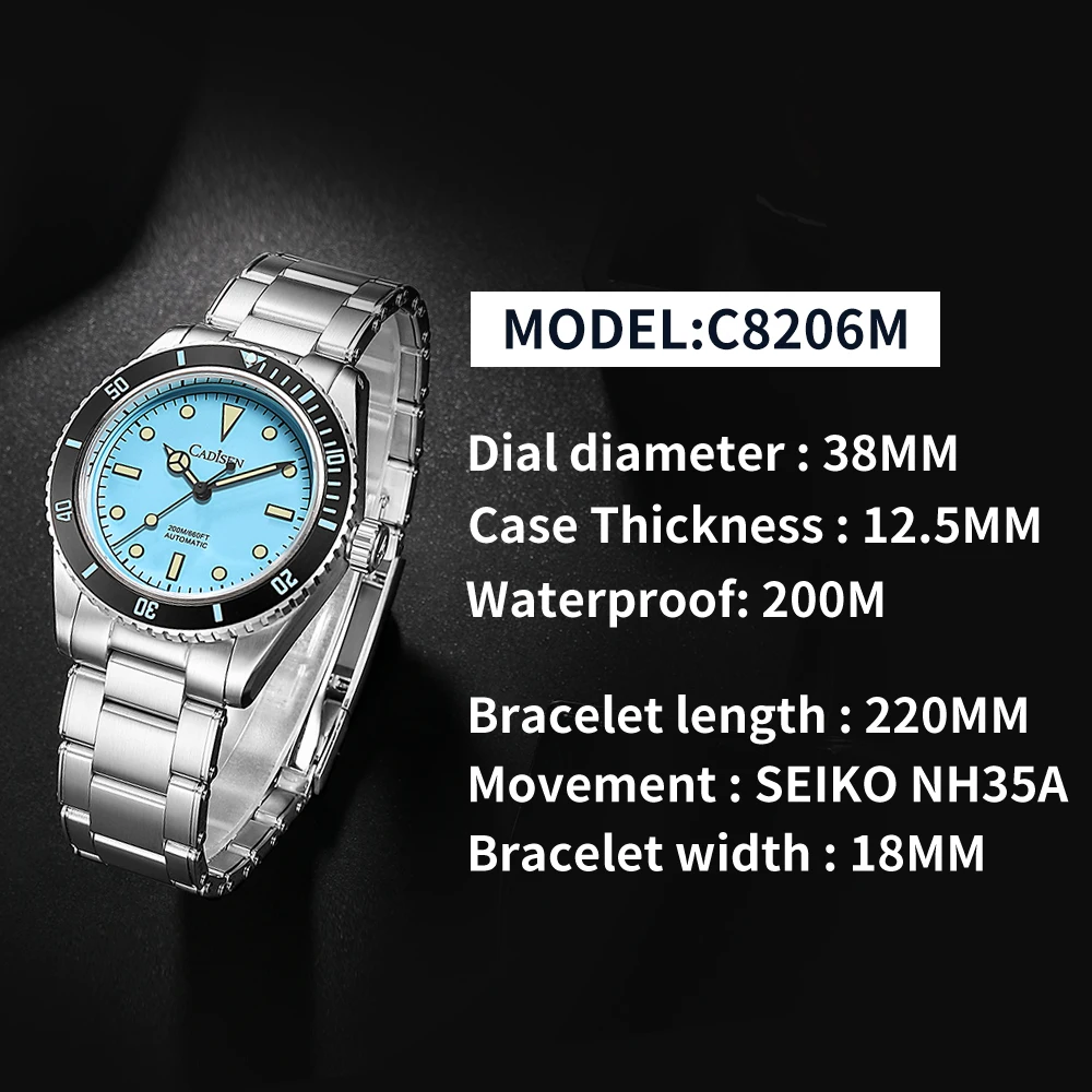 Pаспродажа CADISEN C8206 мужские часы 38 мм 20 бар Diver винтажные NH35A Movt автоматические часы мужские механические наручные часы сапфир ретро часы