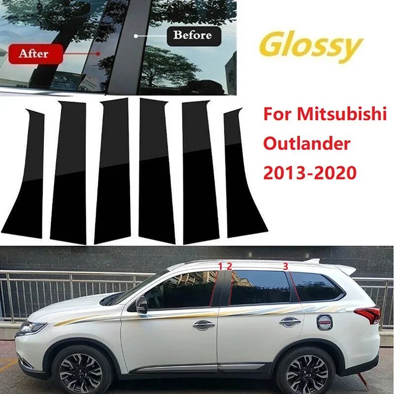 Подходит для Mitsubishi Outlander 2013-2018 2019 2020 2021 глянцевые черные столбы Winodw наклейка