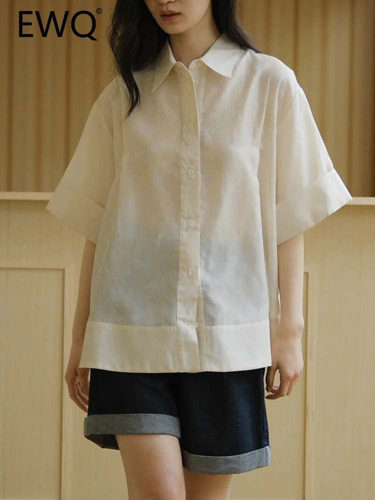 

Женская блузка с коротким рукавом EWQ, однобортная Свободная рубашка с защитой от солнца, с отворотом, модель 26D3379 в Корейском стиле на лето, 2023