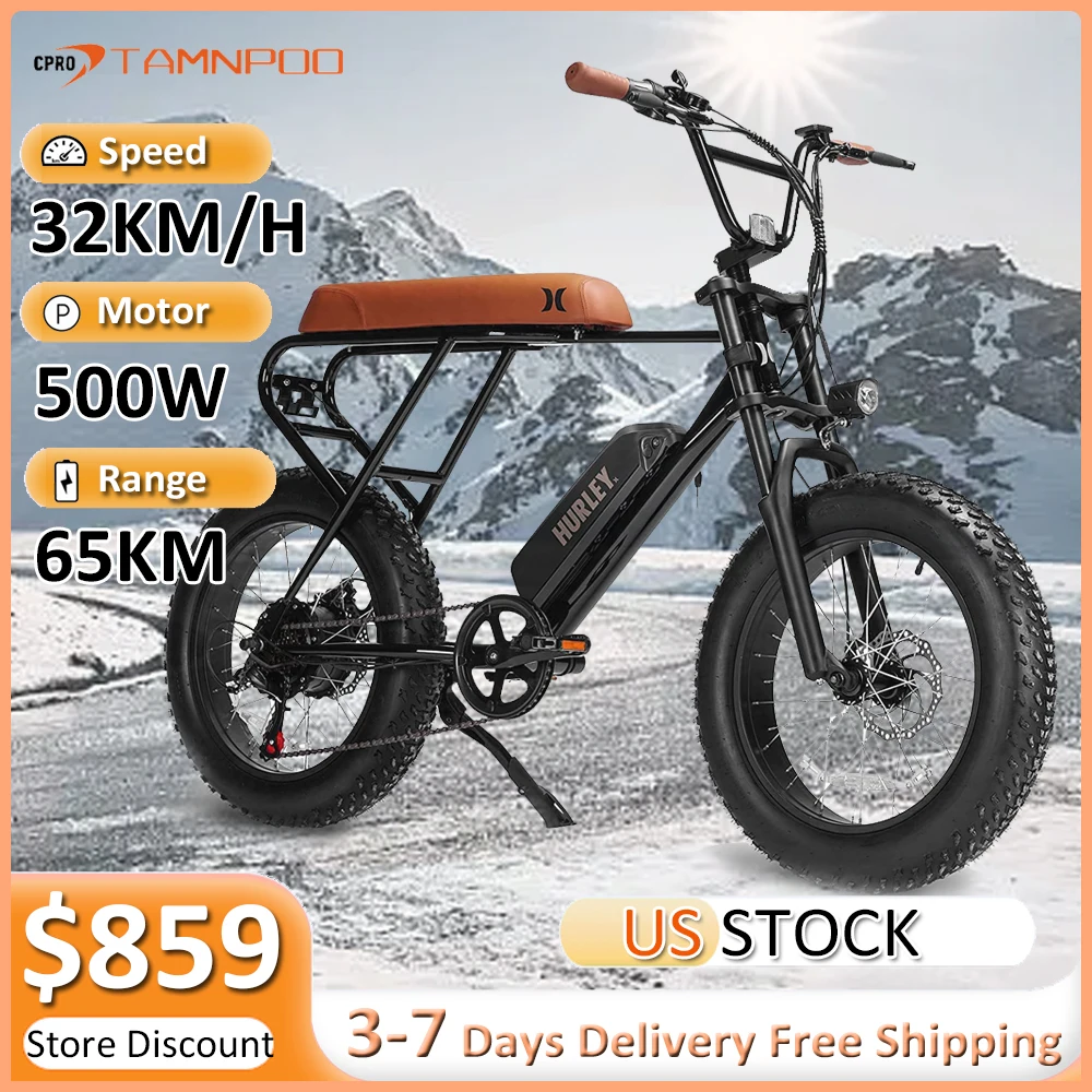 

Electric Bike For Adults 500W Motor 48V Lithium Battery Max Speed 32KM/H 65 Miles 20*4.0 Inch Fat Tire Beach Electric Bicycle