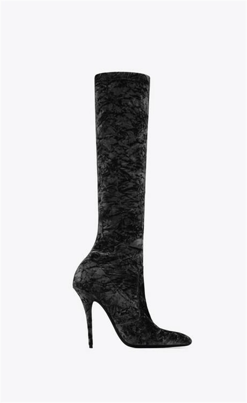 

Fashion Paris Talia Boots In Velvet Noir Stiletto Heel Shoes