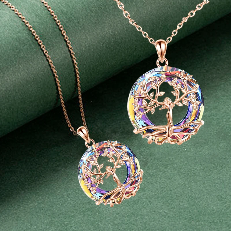 Tree of Life Round Necklace Wedding Aesthetic Jewelry Exquisite Gorgeous Pendant Wedding Engagement Jewelry Crystal for Women