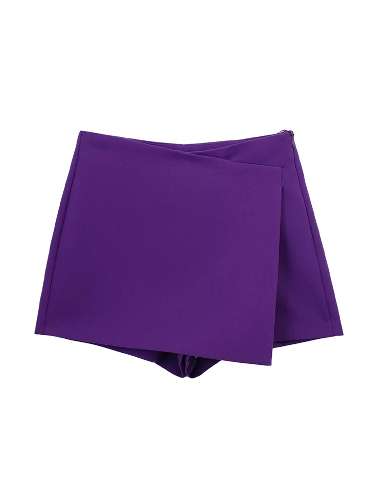 Women Fashion Pareo Style Asymmetric Shorts Skirts Vintage High Waist Side Zipper Female  Versatile Western style skirt pants