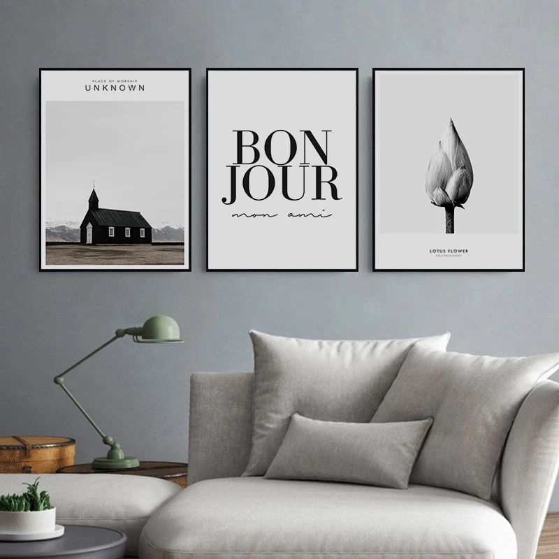 

Minimalist Canvas Painting Black and White Decorative Pictures French Letter Eiffel Tower Wall Art Poster Prints Home Decoration