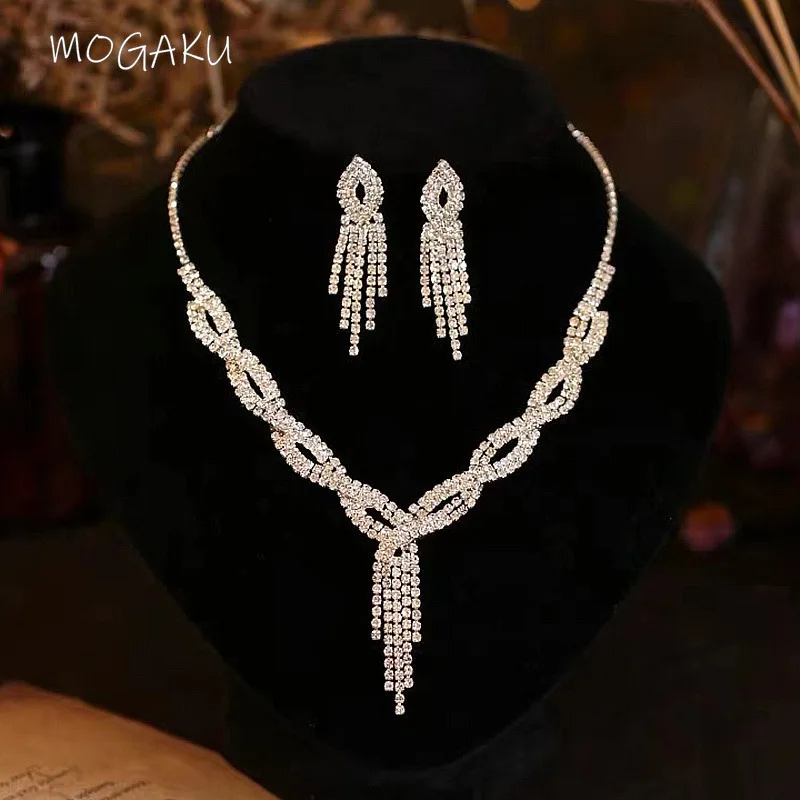 

MOGAKU New Arrival Crystal Jewelry Sets Women and Bridal Fashion Silver Color Austrian Rhinestones Necklaces Earrings 2022 Hot