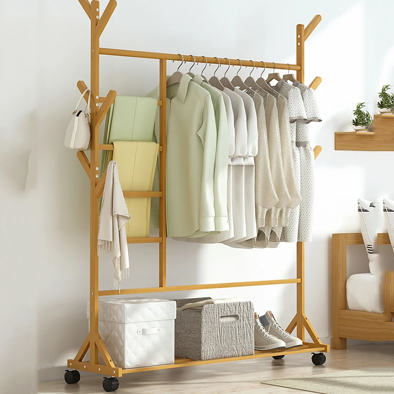 

Bamboo Standing Clothing Coat Rack Wooden Design Vertical Entrance Hanger Floor Hallway Dressing Room Cabideiro Furniture OA50CR